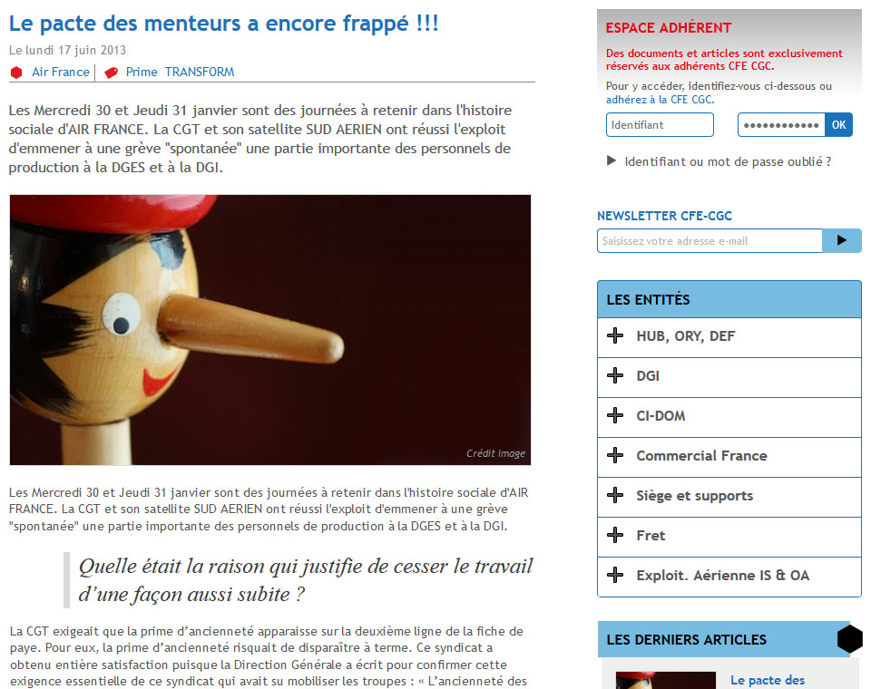 Page article du site web