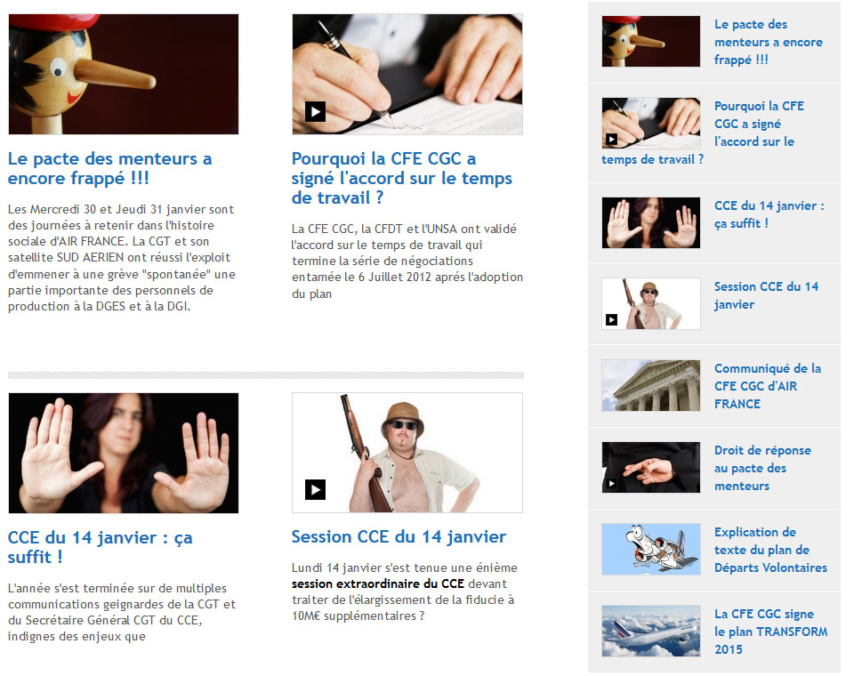 Liste d'articles sur le site web