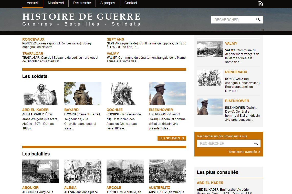 Liste d'articles sur la page d'accueil du site web