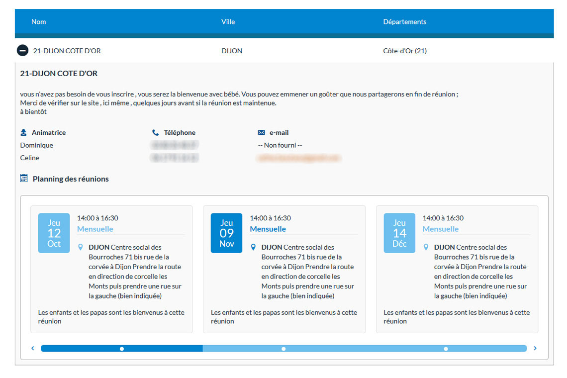 Page réunion du site web